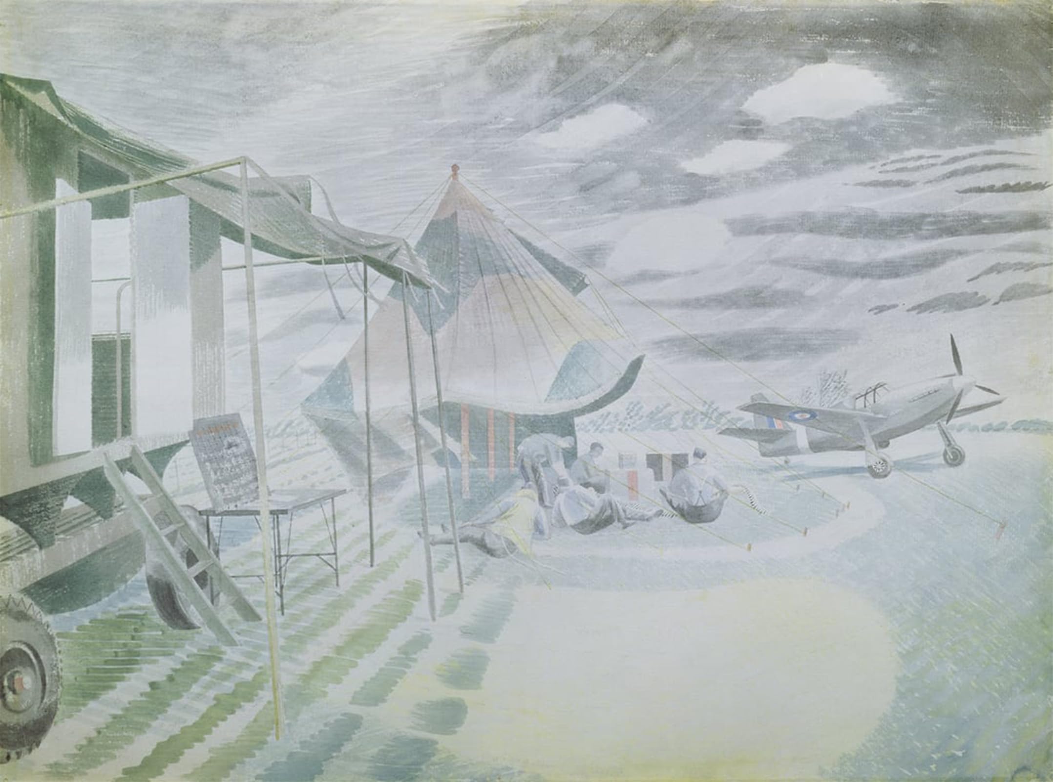 ARTXLXXBN Famous Painting Canvas Artwork Graffiti Print Mustang and Tent by Eric Ravilious Portrait Canvas Image for Home Decor 60x90cm