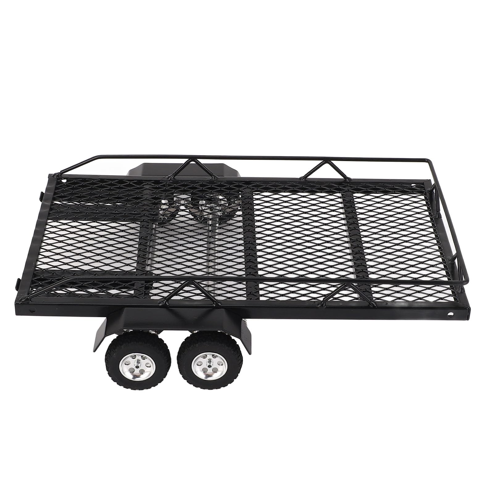 Przyczepa RC w Skali 1/18 Metalowy Zaczep do Montażu na Podwójnej Osi z 4 Oponami Antypoślizgowymi, Akcesoria do Zdalnie Sterowanego Samochodu Gąsienicowego