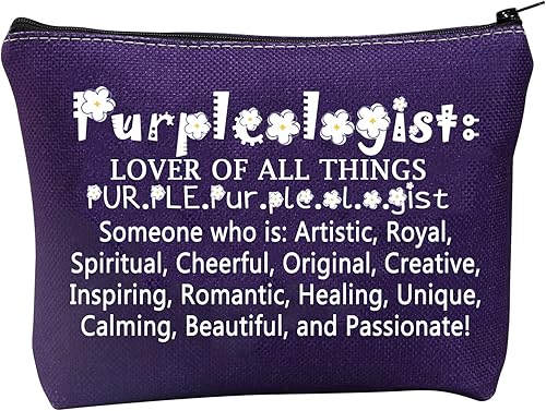 Miniatura 5 de TSOTMO Bolsa de maquillaje púrpura con cremallera para amantes de todas las cosas, regalo morado, bolsa de cosméticos diseñada para amantes de las