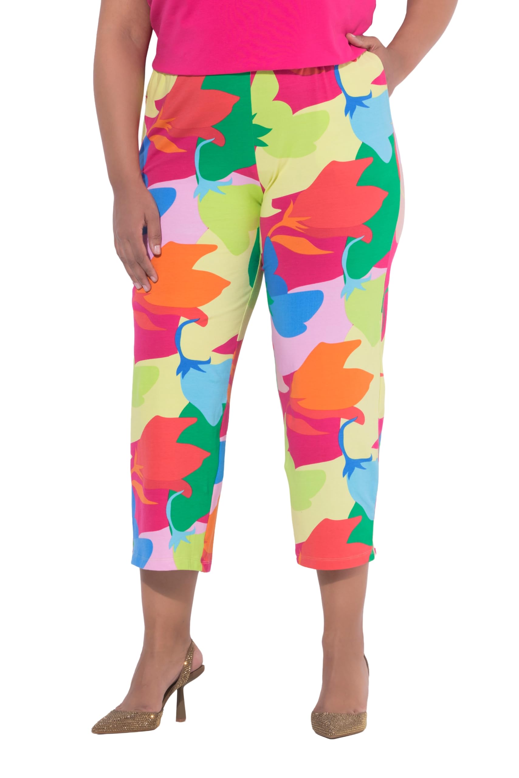 Ulla Popken Damen große Größen Übergrößen Plus Size 7/8-Jerseyhose, Gemustert, weites Bein, Elastikbund 847569
