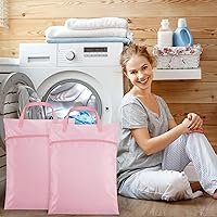 Vista 7 de 2 bolsas de lavandería de viaje impermeables con asa, bolsa de ropa sucia para viajes, cesta de lavandería colgante con dos bolsillos