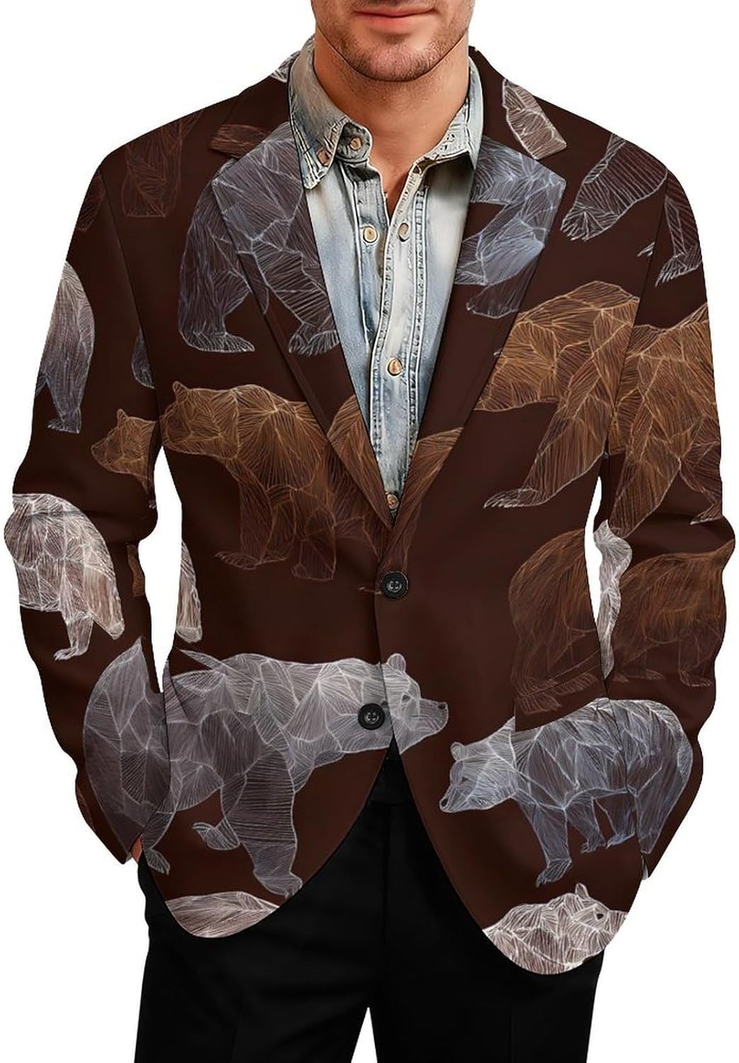 Bears with Artistic Lines Mens Blazer Two Button Lightweight Sport Coats Suit Business Jacket