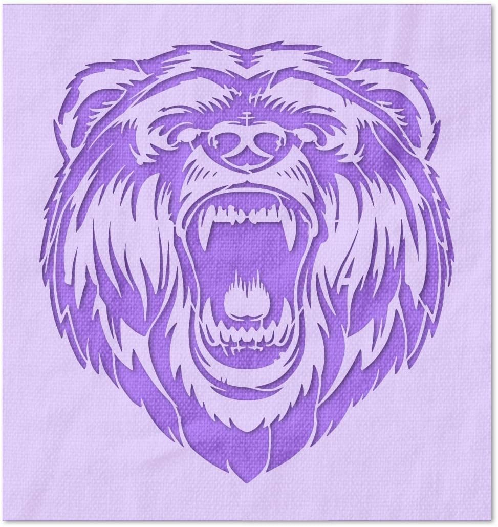 Stencil Stop Roaring Bear Stencil - Reusable for DIY Projects, Painting, Drawing, Crafts - 14 Mil Mylar Plastic (16.88 x 18 inches)