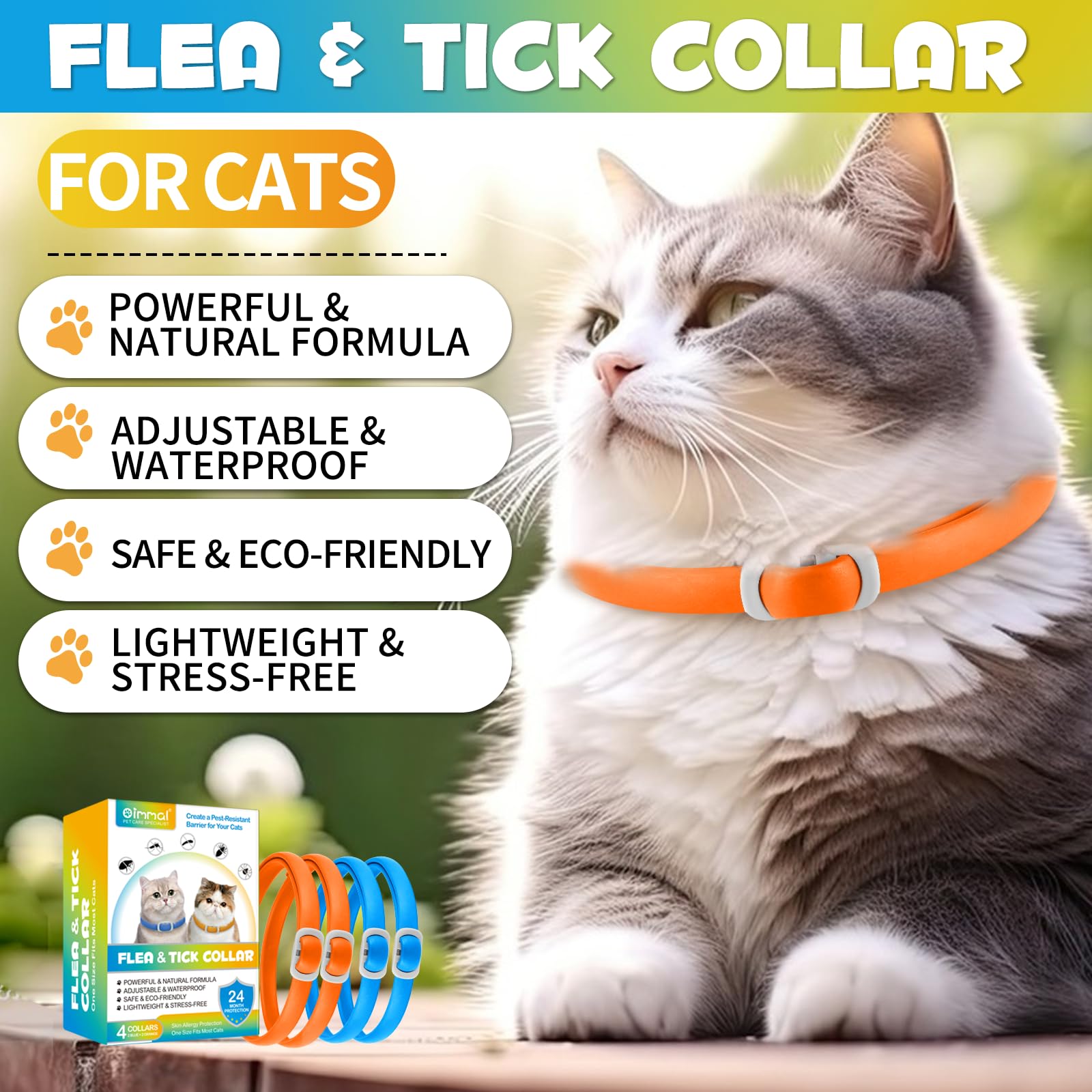 Anti-Floh- und Anti-Zecken-Halsband für Katzen, 4 Stück gegen Larven und Eier – beseitigt und tötet – schützt Das Tier und den Lebensraum, effektiver Schutz für 24 Monate, verstellbar und Wasserdicht