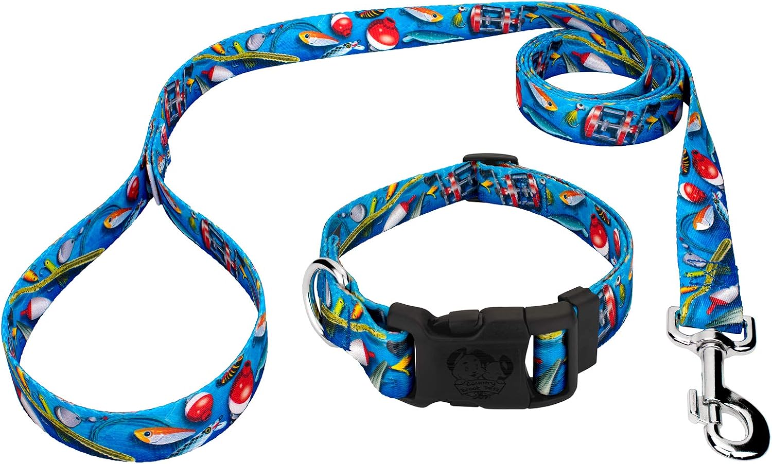 Country Brook Petz - Gone Fishin' Everyday Dog Collar and Leash - Sports and Athletics Collection Featuring Spirited Designs (1 Inch, Large)