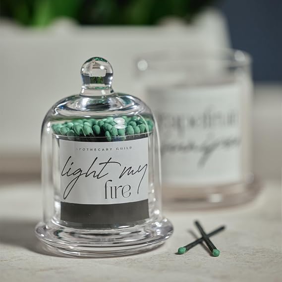 Zodax Apothecary Guild Light My Fire Matches with Glass Dome, 3/150 Pack- Black Stick with Green Tip