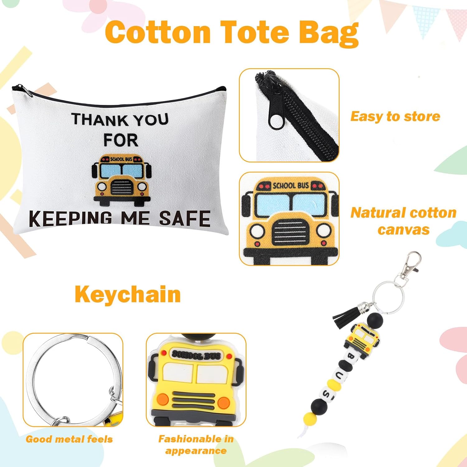 Sieral 4 Pcs School Bus Driver Appreciation Gifts for Women Men 16 oz Glass Cups Socks Zipper Canvas Bag Keychain Bus Driver Gifts for Christmas Thanksgiving Retirement Birthday Gift - Image 5