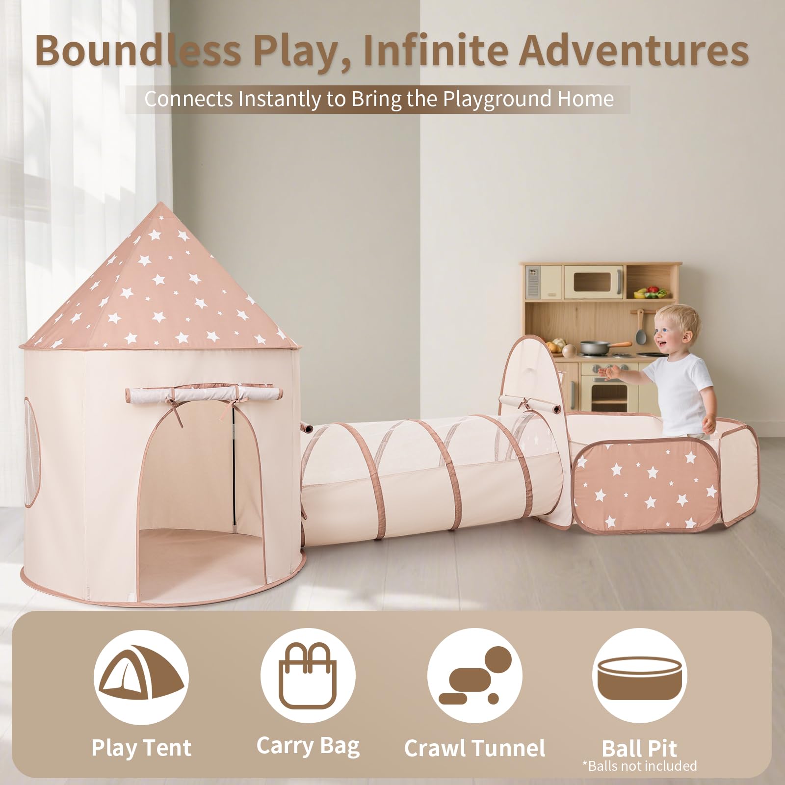 Sumbababy Kinderzelt Spieltunnel Indoor mit Bällebad: 3-in-1 Spielzelt Kinder Krabbeltunnel mit Bälle Bad Ohne Bälle für Motorische Fähigkeiten- Baby Bällebad Zelt Tunnel mit Aufbewahrungstasche(3+)