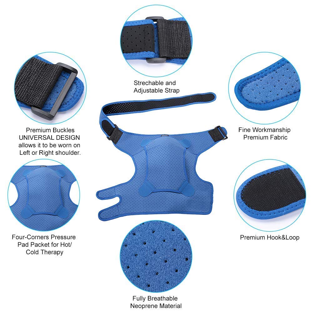Shoulder Brace Support for Rotator Cuff Injury Prevention and Recovery,Unisex,Can be Worn on Left or Right Shoulder (Blue L/XL(Chest:38-51in))
