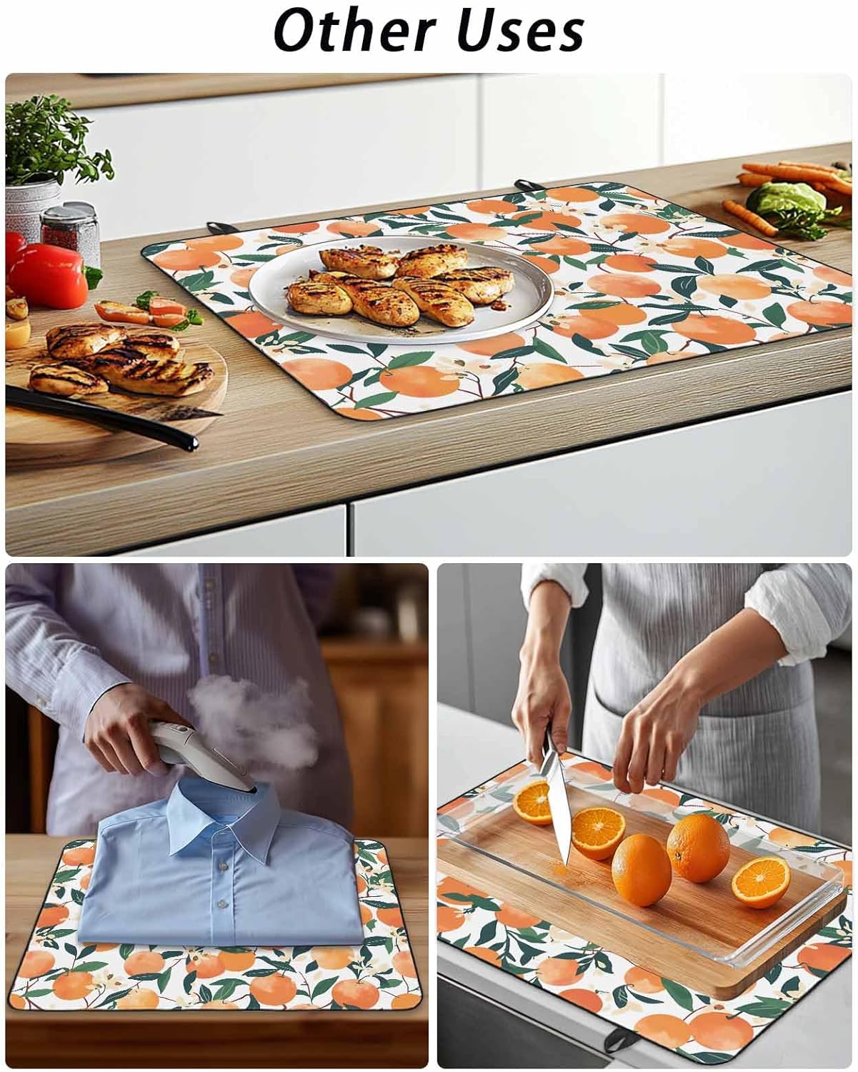 Stove Top Cover Floral Orange Stove Cover for Electric Stove Top Fruit Green Leaves Branches Glass Cooktop Covers Anti-Slip Mat Heat Resistant Countertop Protector Kitchen Decor 31"x24"