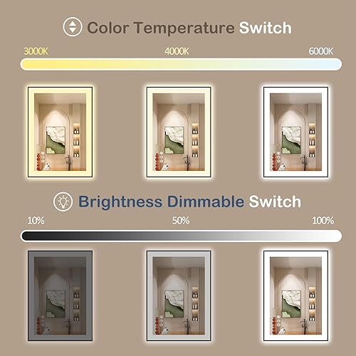 Miniatura 4 de Espejo de baño LED de 20 x 28 pulgadas con marco negro, retroiluminado y frontal iluminado para pared, antiniebla, regulable, memoria, inastillable,