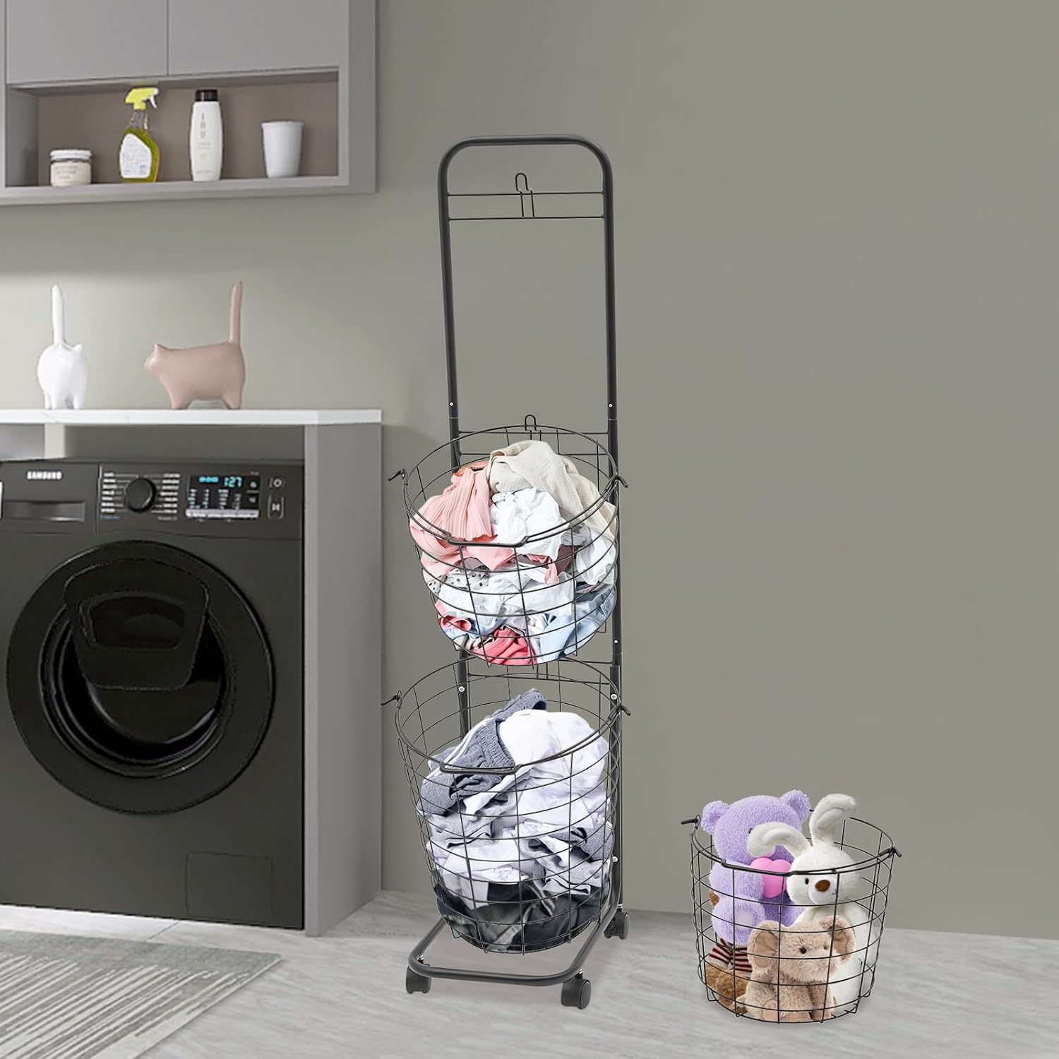 Laundry Basket On Wheels, 3 Tier Wire Laundry Hampers Clothing Sorting Laundry Baskets With Removable Baskets & 4 Universal Wheels For Home, Dorms, Laundry Room And Apartment