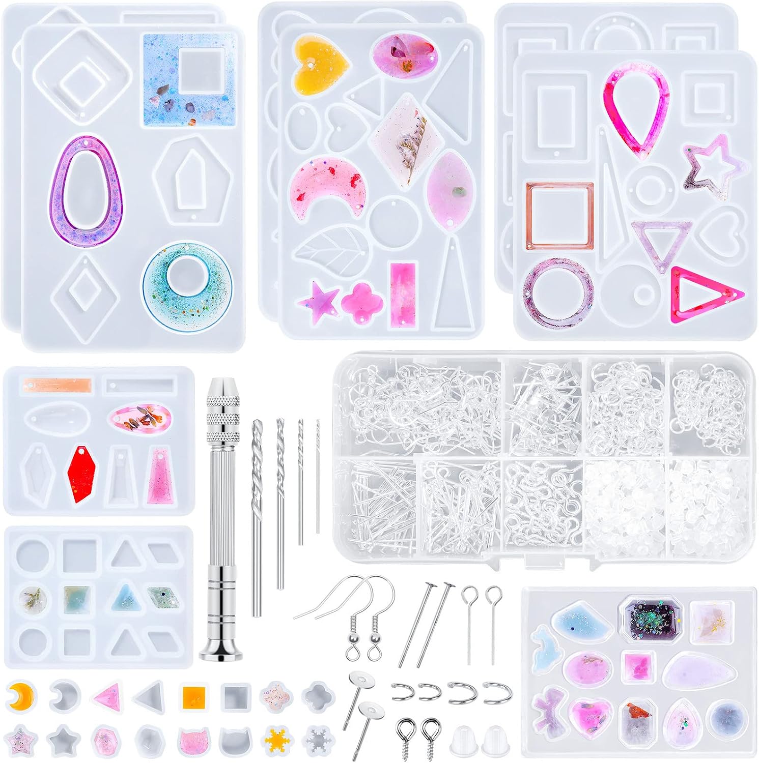 Cludoo 681Pcs Earring Resin Molds Silicone for Jewelry Making, Earring Making Kit with 25Pcs Earring Epoxy Resin Molds and 650Pcs Earring Hooks,Jump Rings for Resin Jewelry Pendants,Craft,DIY Earring