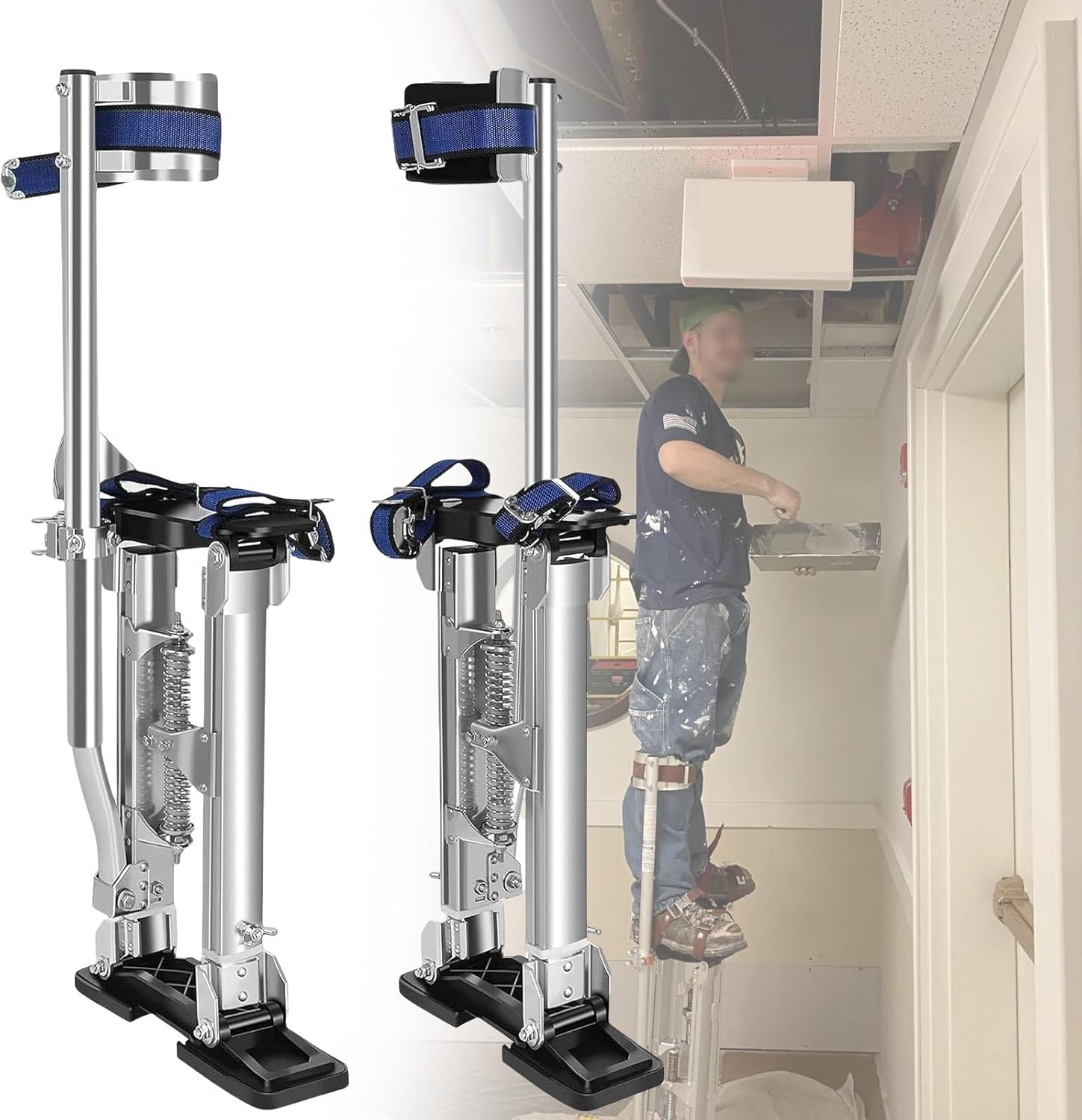 Work Stilts,Drywall Stilts Grade Adjustable Auminum Tool Stilt 38-60CM/46-76CM/60-102CM for, Cleaning Or Working at High Places,24''-40''