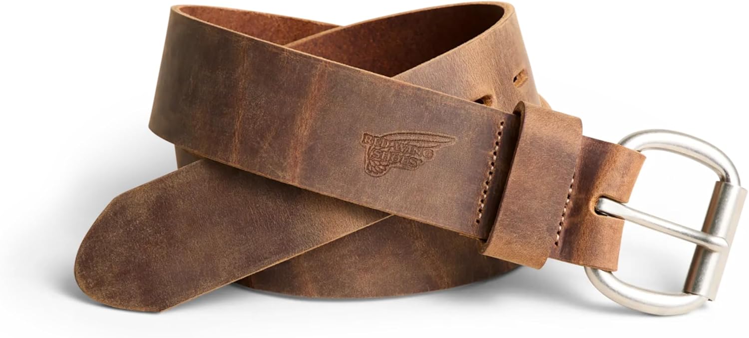 Red Wing Shoes Men's Roller Bar Leather Belt, 1.5" Full Grain Leather, Heel Bar Roller Buckle