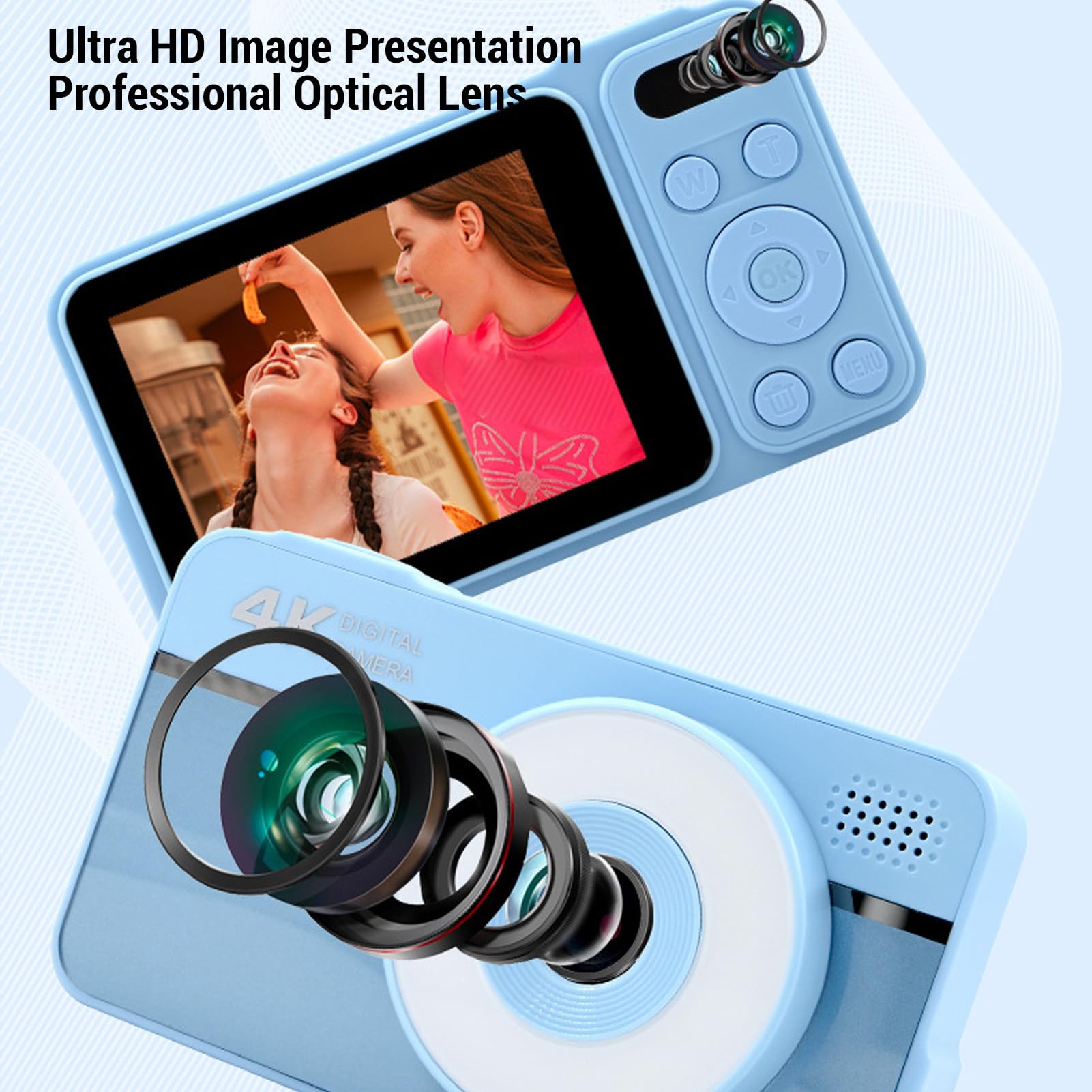 Fotocamera Digitale 4K per Fotografia, Fotocamere Vlogging HD da 50 MP con Fotocamera da Viaggio per Adolescenti per Adolescenti a Doppio Lente Schermo da 2,8 Pollici per (BLUE)