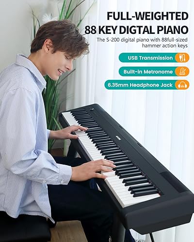 Miniatura 5 de AODSK Piano ponderado de 88 teclas para principiantes, teclado ponderado de tamaño completo S-200U+banco de piano de madera ajustable AODSK ALP-22