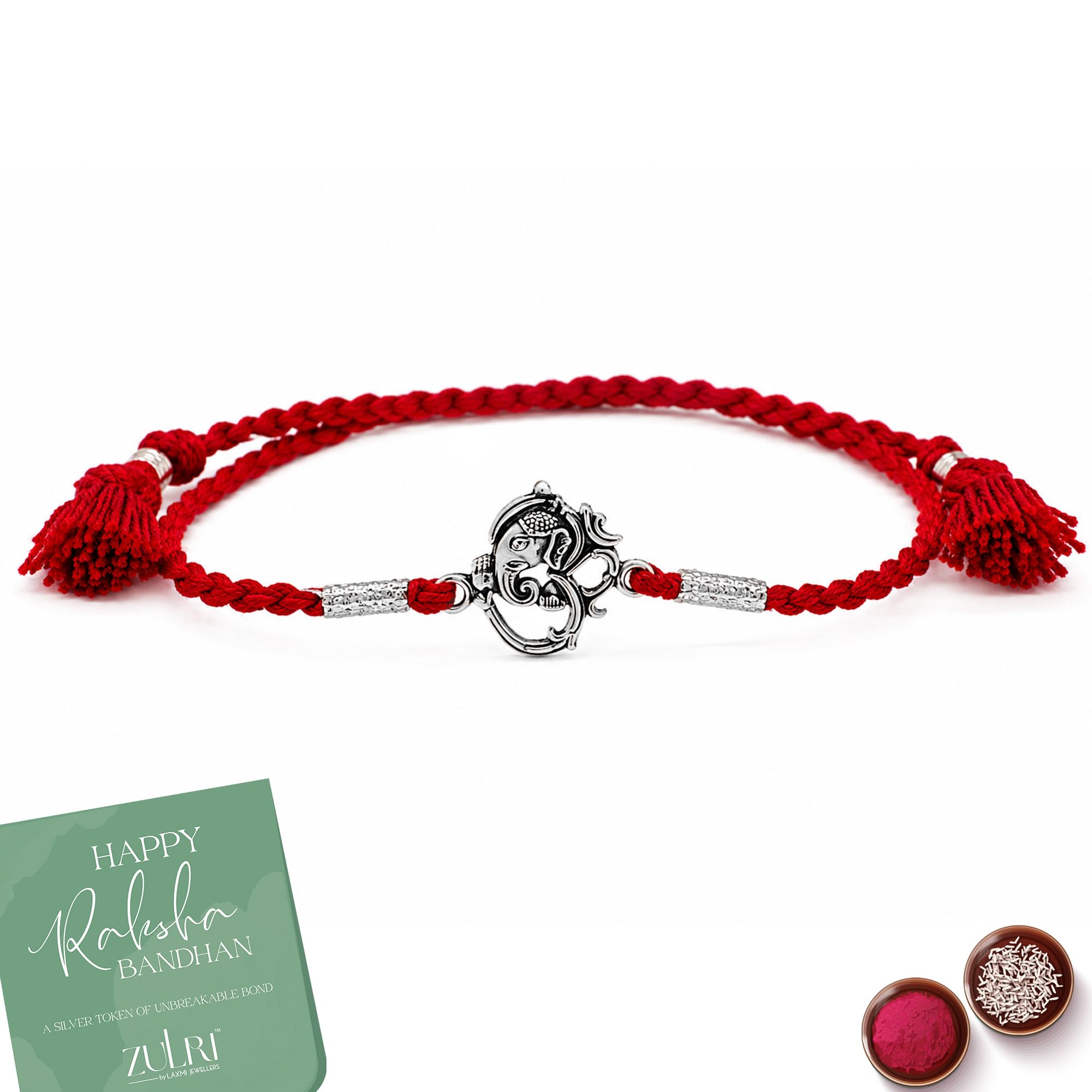 92.5 Sterling Silver Rudra Ganesh Thread Rakhi For Rakshabandhan | Rakhi With Fragrance Greeting Card & Roli Chawal and Certificate of Authenticity-image-17