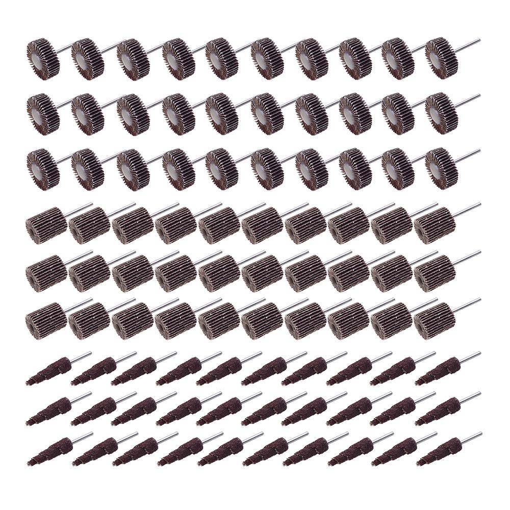 90 Pcs Abrasive Flap Wheel Sander, 80 Grit 1/8" Shank Diameter Cone Shape Abrasive Sandpaper Flap Sanding Wheel(56/169/170) (90)