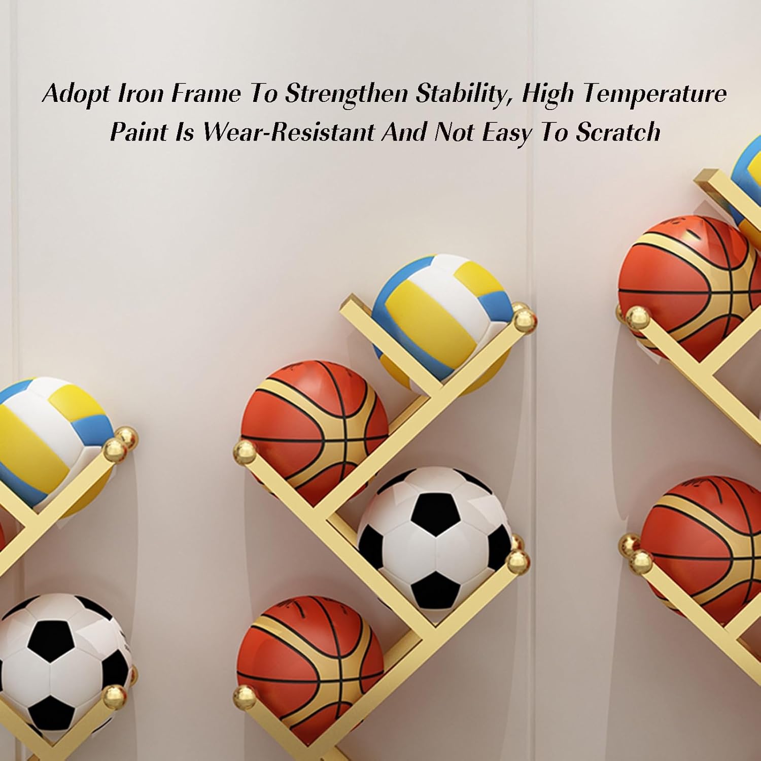 Sports Equipment Rack for Garage Gym School Freestanding Storage Holder for Basketball Soccer Volleyball Football Black