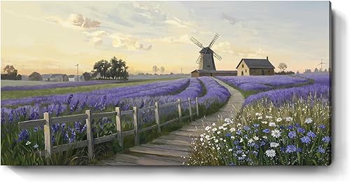 Vista 168 de Lienzo decorativo para pared, baño, estilo bohemio, costero, granja, vaca, montaña, flor, ilustración, obra de arte floral, paisaje rústico de Arte