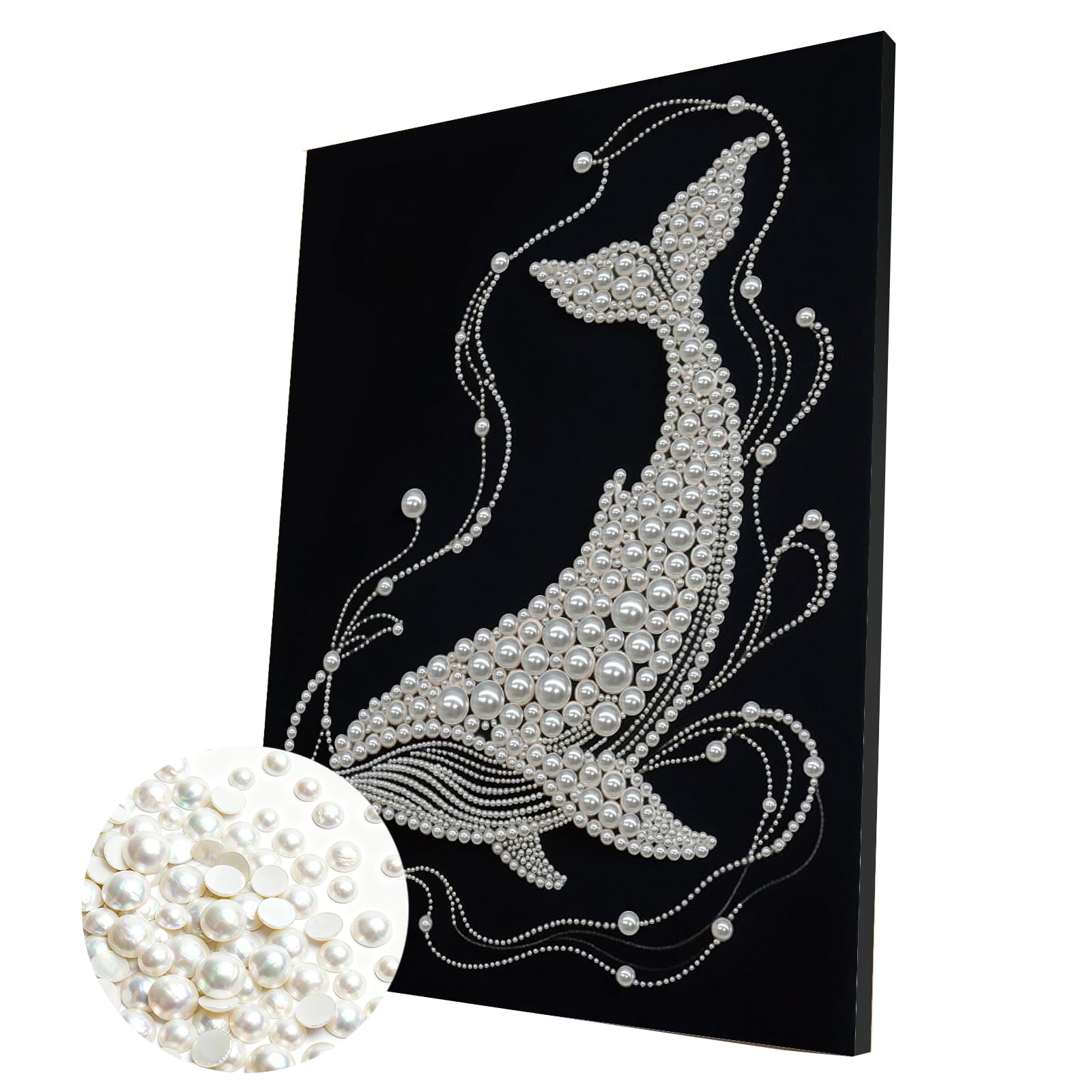 DIY Pearl Painting Kit with Wooden Frame, 3D Plastic Pearl Gemstone Ocean Art Craft for Adults Beginners, Diamond Art Kits for Adults, Home Wall Decor Ready Gift for Women(White Whale)(30 * 40cm)