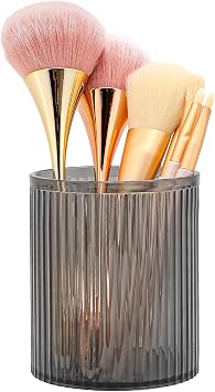 DASITON Makeup Brush Holder Organizer, Acrylic Makeup Brush Cup, Vintage Striped Make Up Brush Holder for Vanity, Bathroom Countertop, Toothbrush Holders, Pen Holder for Desk Storage Black