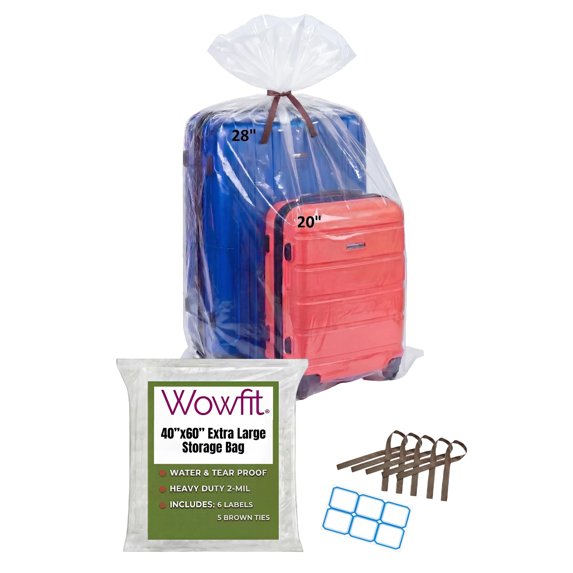 Wowfit - Bolsas de plástico transparente de 5 quilates, 40 x 60 pulgadas, 2 mil, ideales para almacenamiento, embalaje y más (40 x 60 pulgadas)