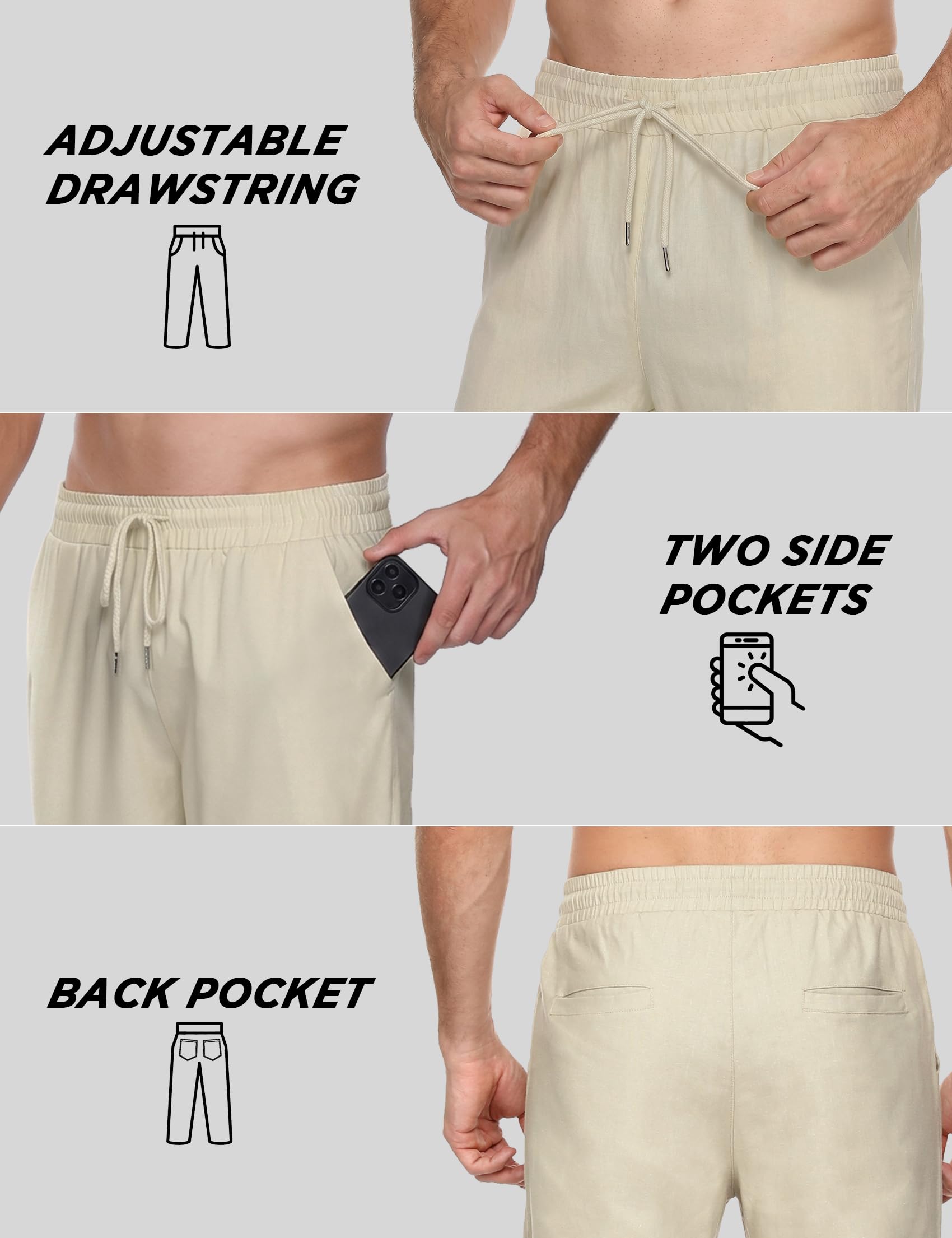 Sykooria Pantalon Homme Sport en Mélange Coton Lin Pantalon Jogging avec Poches Grandes Tailles Léger Respirant Pantalon Décontracté pour Toutes Les Saisons