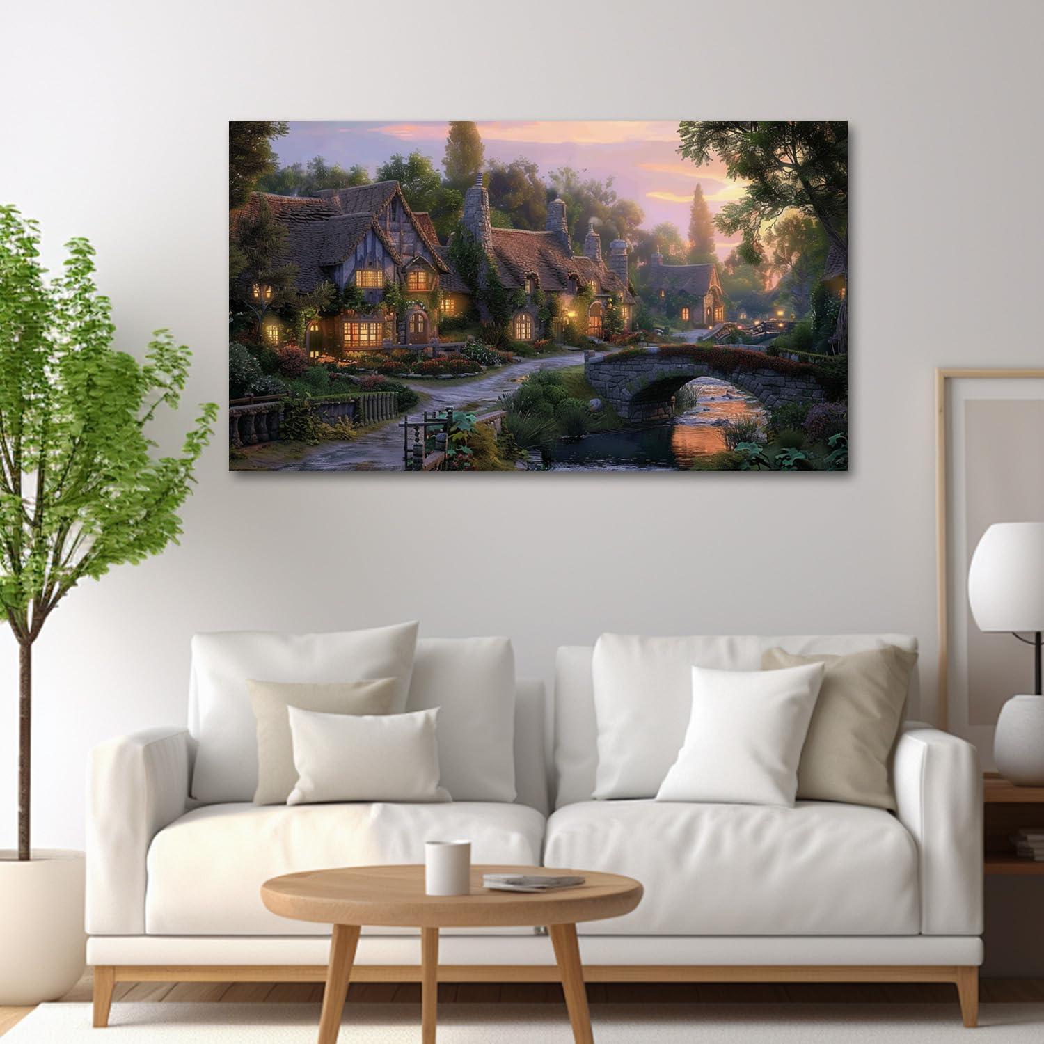 Amazon｜Thomas Kinkade River Village キャンバスアート Thomas