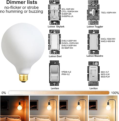 Miniatura 4 de Leools Bombilla LED G40 regulable sin parpadeo mate 4W vidrio esmerilado CRI95 blanco cálido 438LM, equivalente a 40 W, bombilla de filamento LED