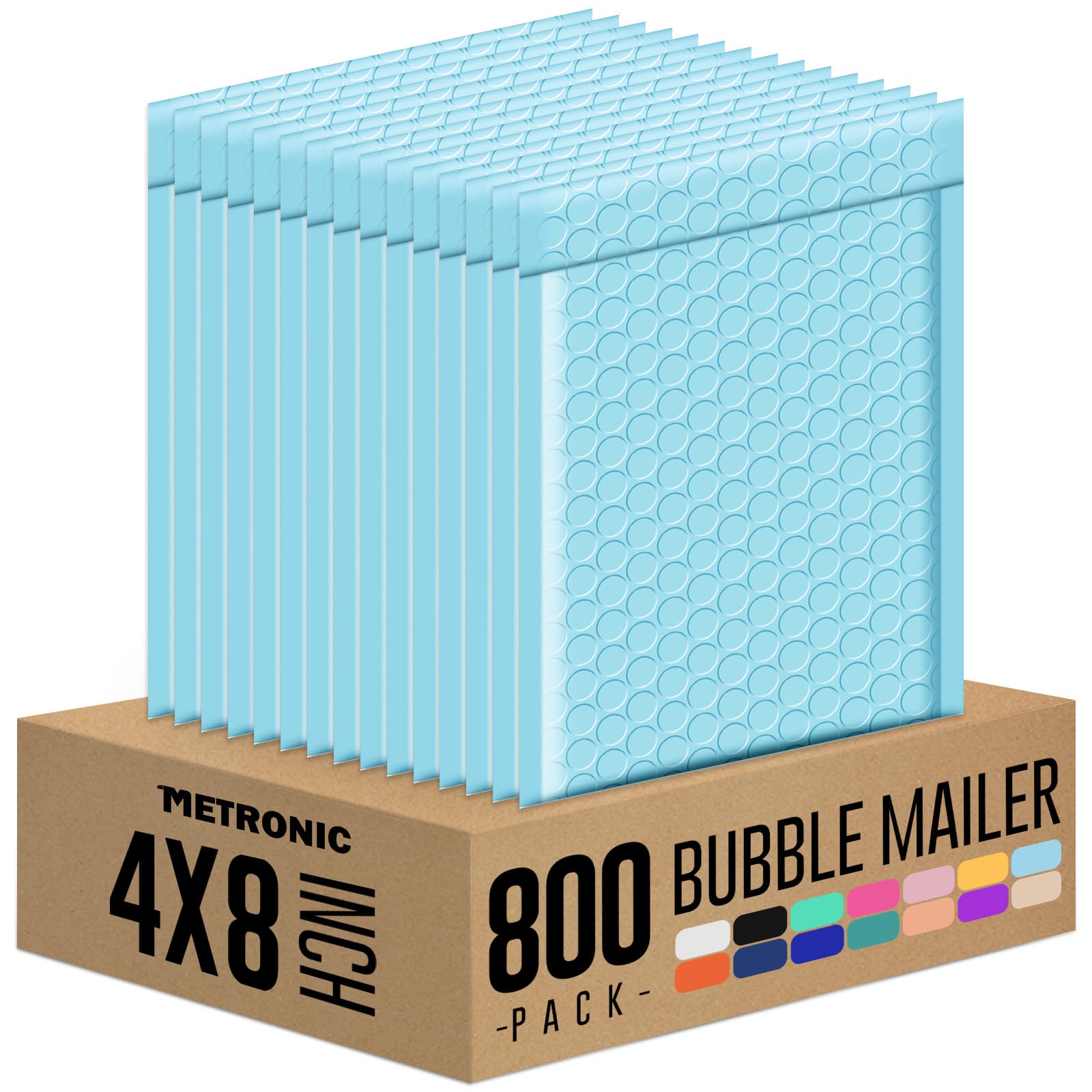 Metronic Bubble Mailers 4x8 Inch 800 Pack Light Blue Bubble Envelopes