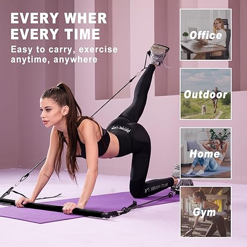 Miniatura 4 de Pilates bar kit Multiple Fitness bar with Resistance Bands, Ab Rollers.Core Strength Training Equipment. Squat Machine for Men and Women.Portable