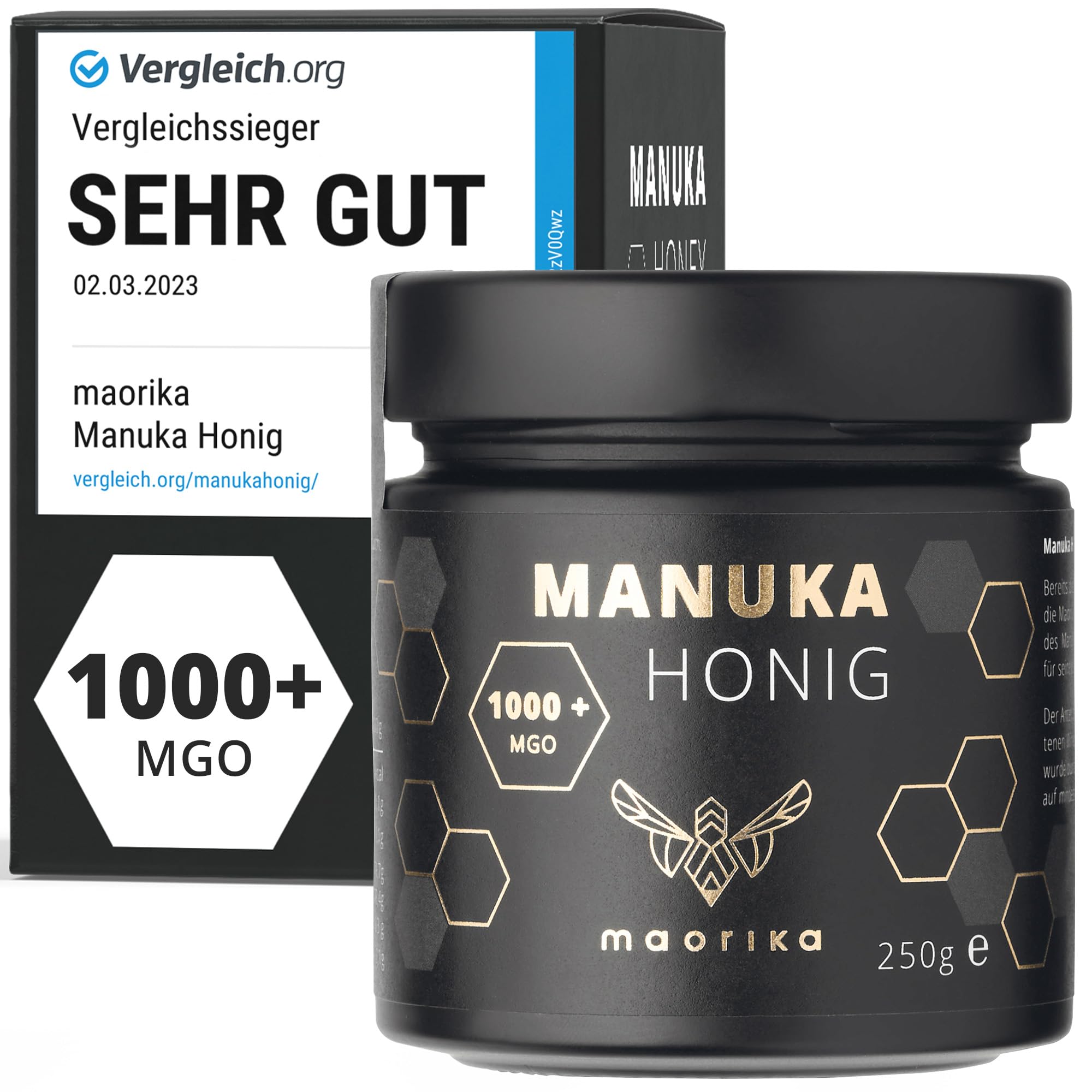 Manuka Honig 1000 MGO + 250g im Glas (lichtundurchlässig, kein Plastik) - laborgeprüft, zertifiziert aus Neuseeland - maorika
