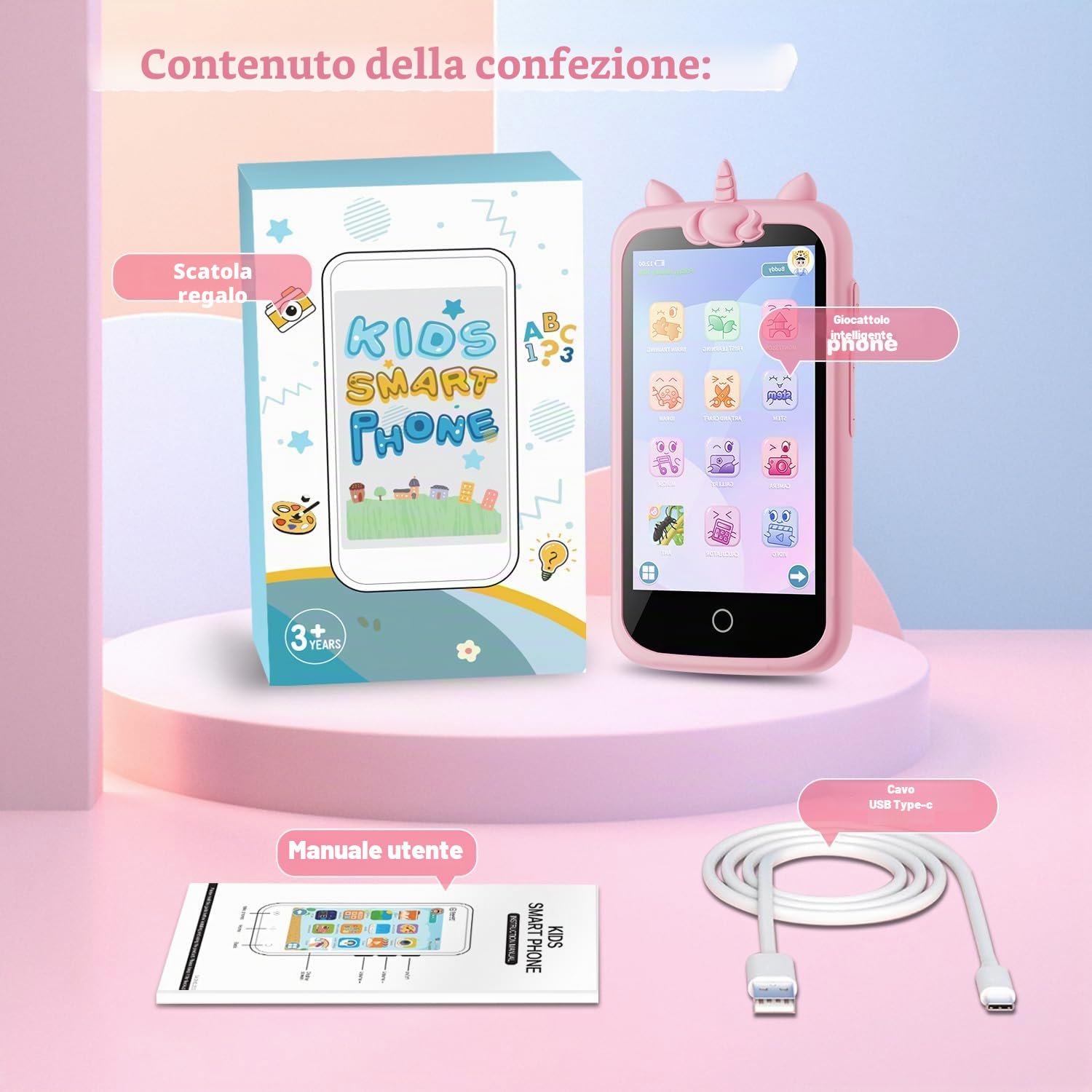 Telefono Giocattolo per ragazze, 3.97 "Touchscreen Smartphone Bambini Natale regali di compleanno per ragazze età 3-12, lettore di musica MP3 con doppia fotocamera Telefonino per Bambini