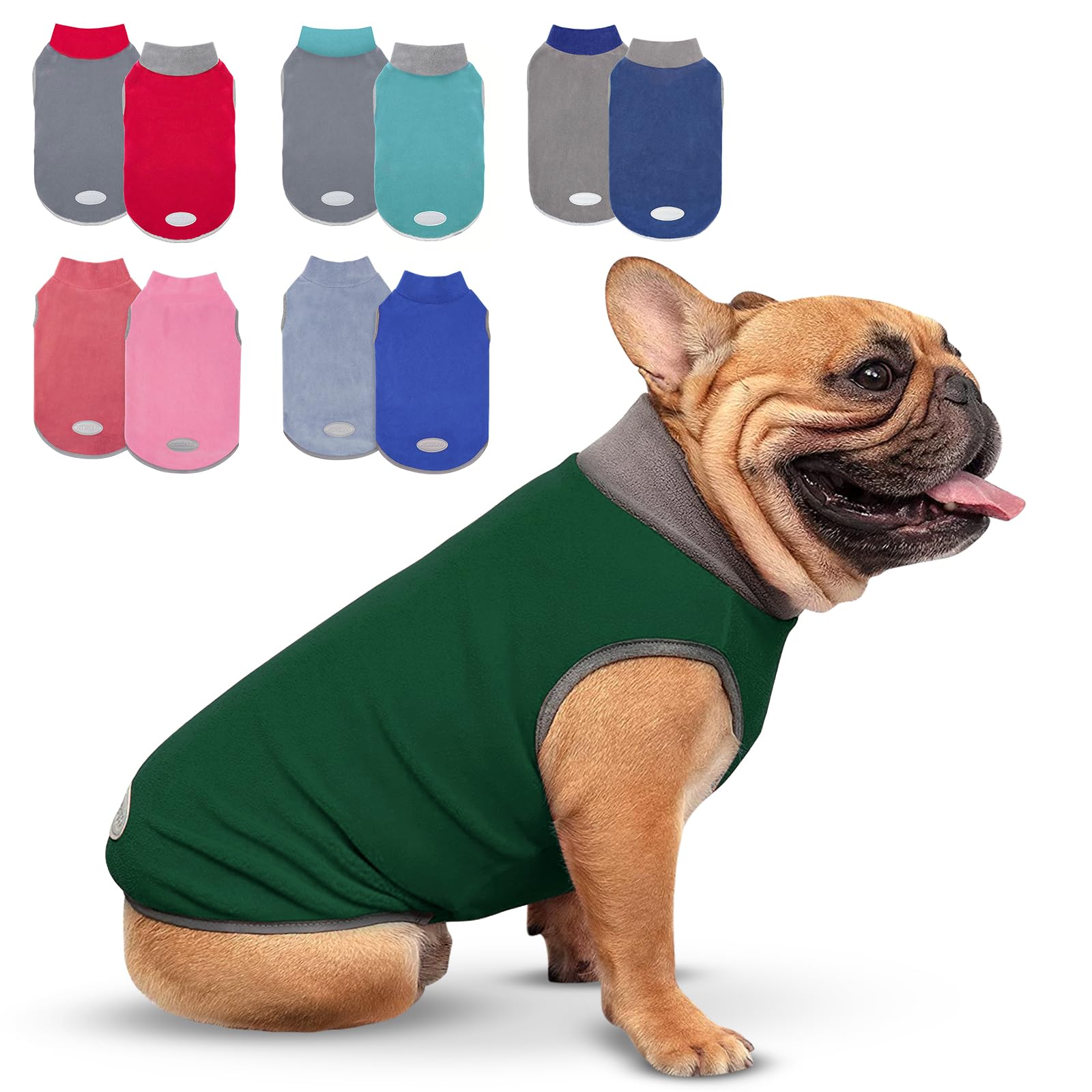 cyeollo 2 Pack Fleece Dog Sweater Stretchy Sweatshirt for Dogs Vest Lightweight Jacket with Reflective Stripe Pullover Dog Clothes XL Green & Grey