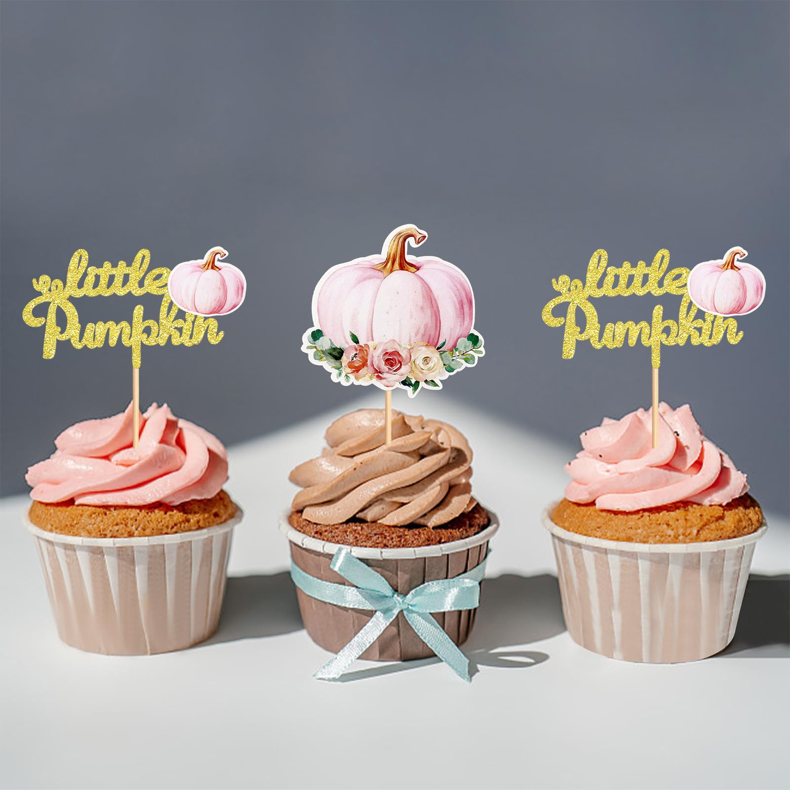 Keaziu 24 Pack Pink Pumpkin Cupcake Toppers – Baby Shower, Birthday, Gender Reveal Decorations - View #3