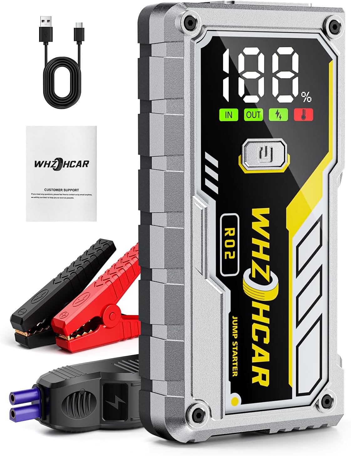 Car Battery Jump Starter 5000A Smart Portable Car Jump Starter Battery Pack (10.0 Gas/9.0L Diesel) 12V Safe Car Jumper with LCD Display Extended Jumper Cables, Fast Charge LED Light