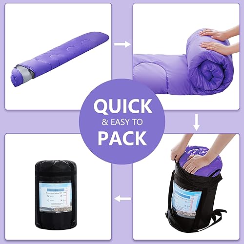 Miniatura 8 de ORTHOMTEX Saco de dormir para adultos, niños y niñas, para clima cálido y frío, ligero, impermeable, con bolsa compacta, ideal para senderismo de 3