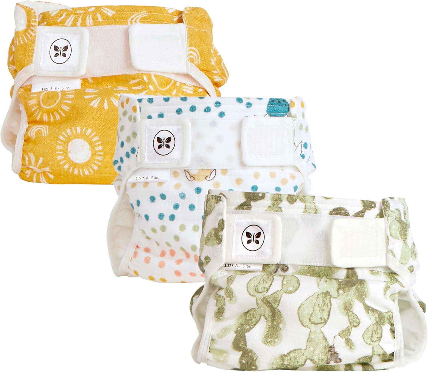 Honest Hybrid Cloth Diaper Covers with Pocket-Sling, Small (8-15 lbs), Stops Nighttime Leaks, Use with Boosties Disposable Diaper Pad or Reusable Insert, 3 Pack of Cotton Muslin Covers Small (8-15 Pound)