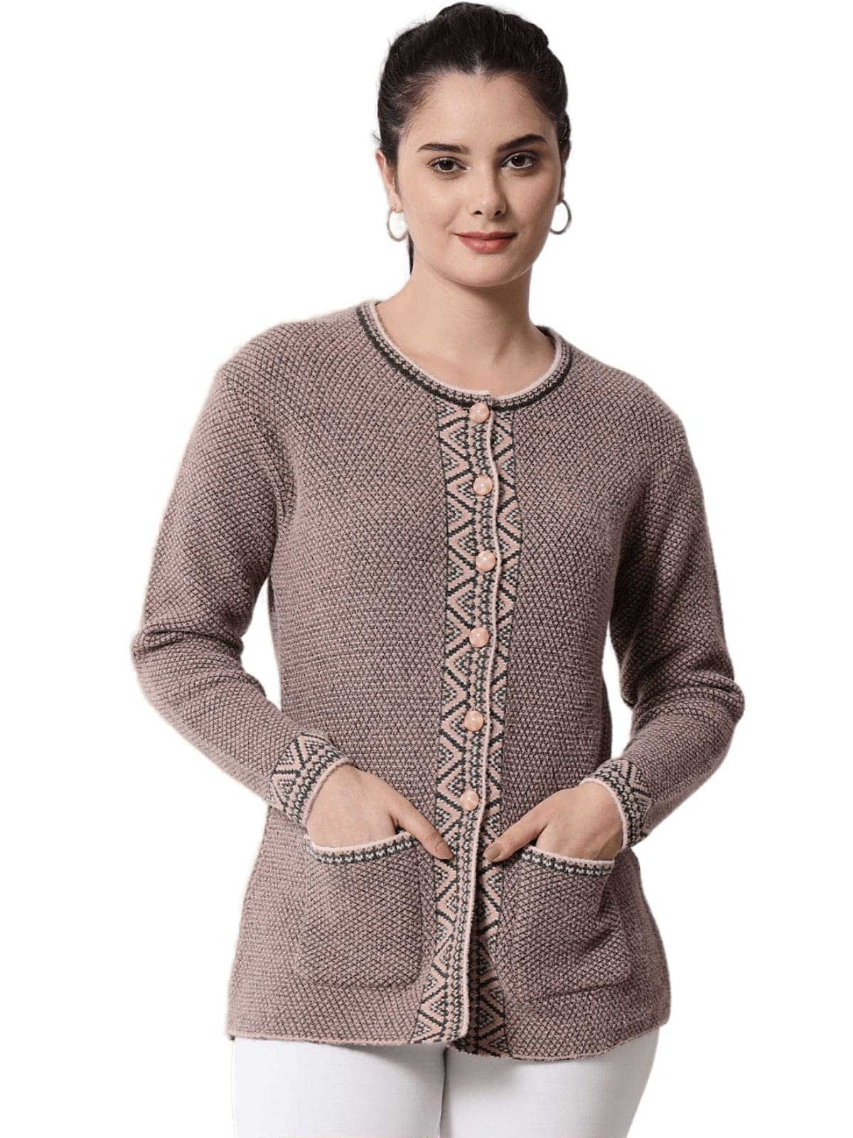 TAB91, Self Design Round Neck Winter Cardigan Sweater