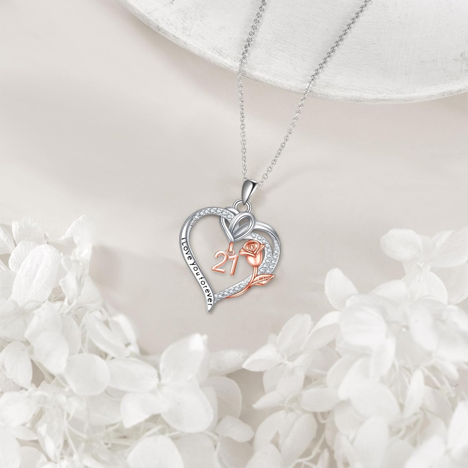 Birthday Necklace Sterling Silver 16th 18th 21th 80th Birthday Pendant Necklace Heart Rose Flower Birthday Jewelry for Women Mothers Day Christmas Gifts - Image 2