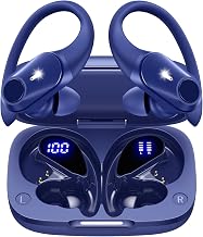 GOLREX イヤホン bluetooth ワイヤレスイヤホン 耳掛け式 ぶるーとゅーす イヤフォン 最大40時間再生 Hi-Fi音質 AAC対応 LEDディスプレイ 物理ボタン誤操作なし 落ちない 快適装着感 ランニング スポーツ IPX7防水 片耳/両耳モード QI/Type-C充電 通勤通学/WEB会議に適用 iOS/Android ブルー