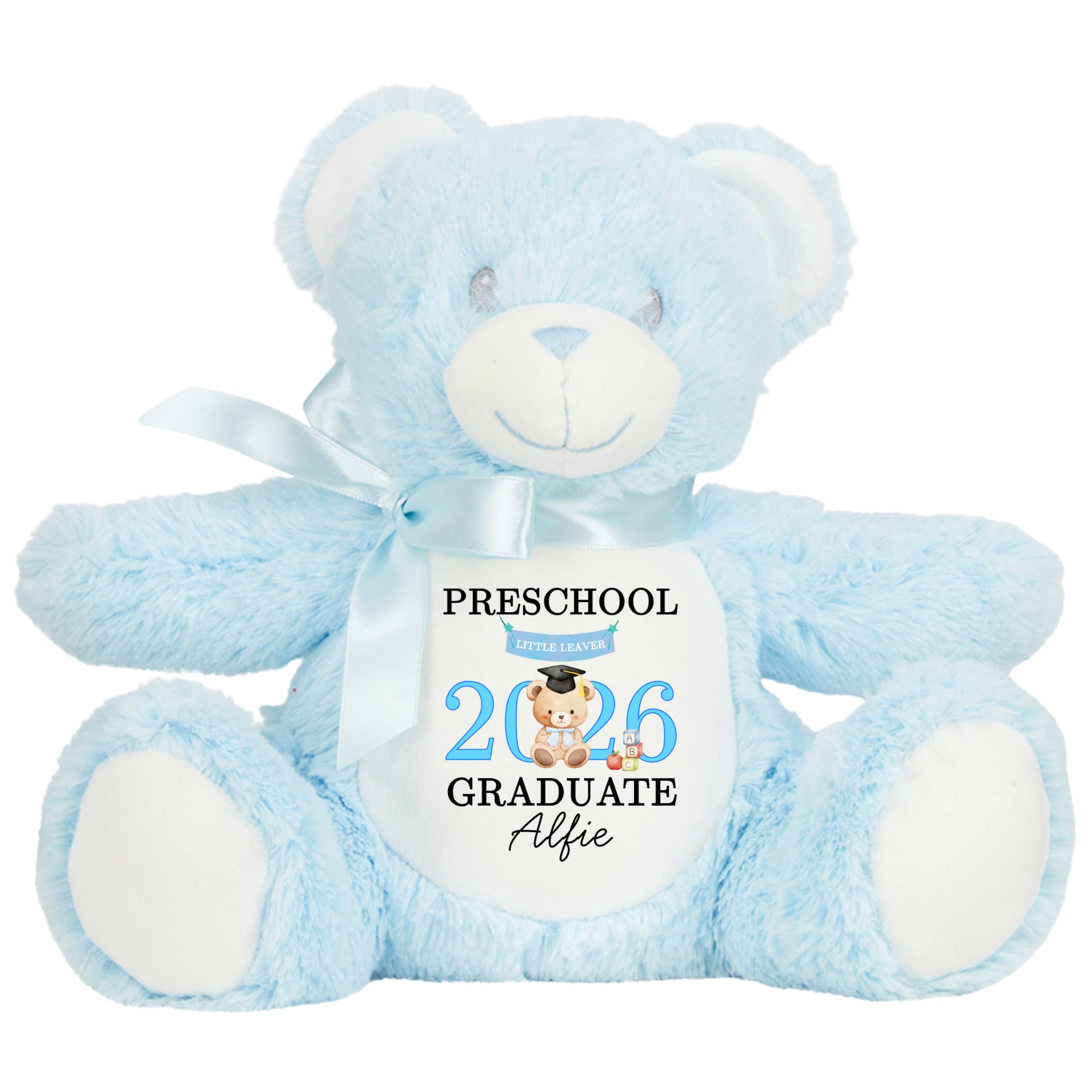 Leaving Preschool Gift Cuddly Toy - Personalised Pre School Graduate 2026 Blue Bear Customised Teddy Toddlers and Kids Plush Named Nursery Starting School Leaver Party Last Day Soft Plushie - Blue Ted