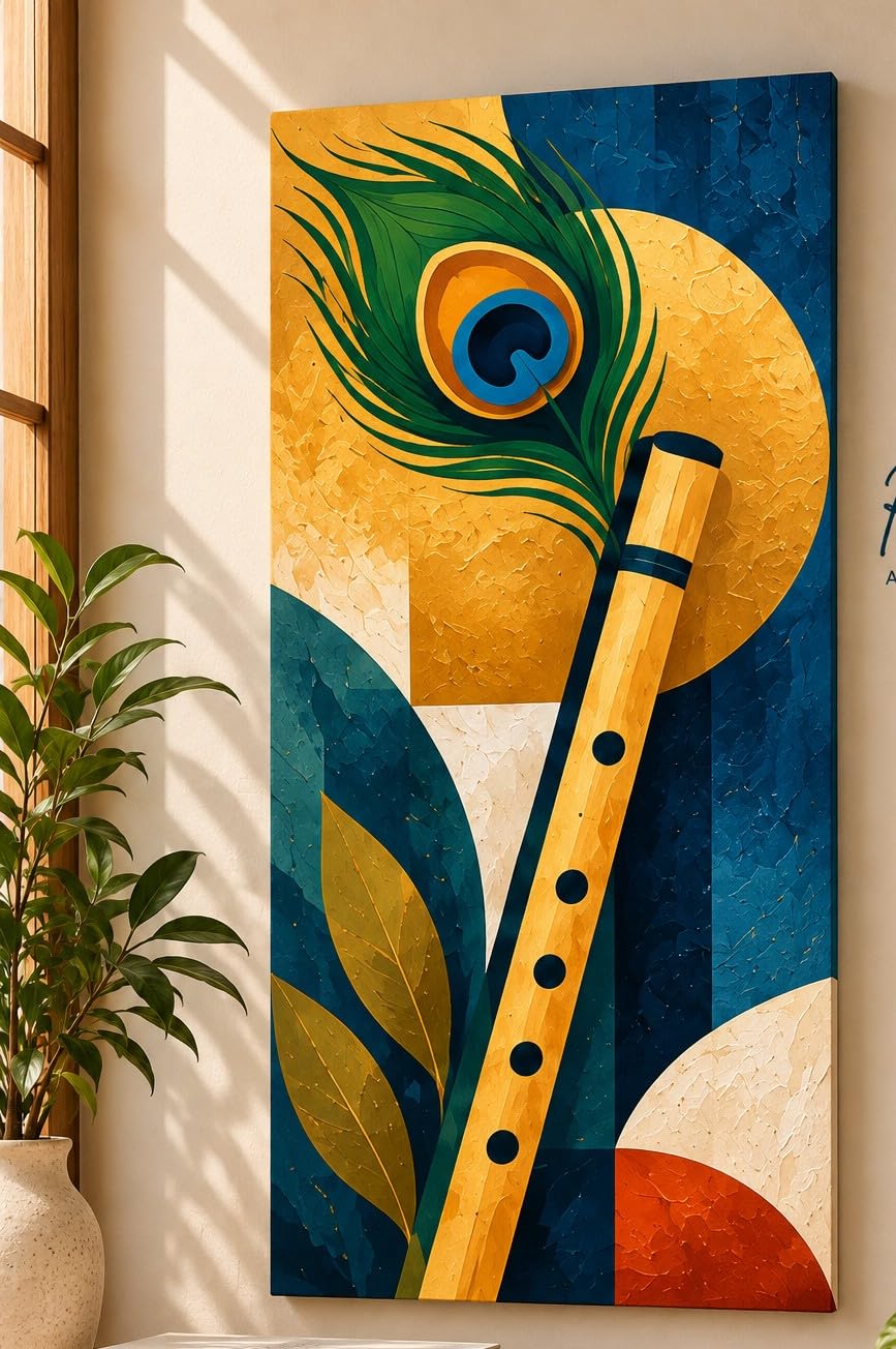 Krishna Flute Peacock Feather Acrylic Painting | Hand-painted, Gallery Wrapped Canvas-picture-34