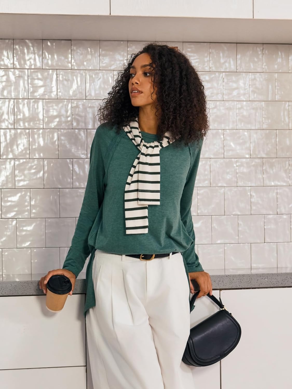 Cicy Bell Womens Long Sleeve Tunic Tops Side Slit Crew Neck Oversized T Shirts Fall Casual Loose Fit Basic Tees Shirts - Image 3