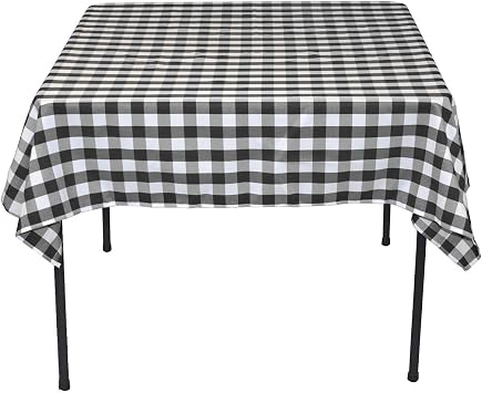 LTC LINENS 54 in. x 54 in. Black and White Checkered Tablecloth Square for Card Table - Stain Resistant, Wrinkle Resistant, Machine Washable Small Black Gingham Table Cover for Picnic, Party