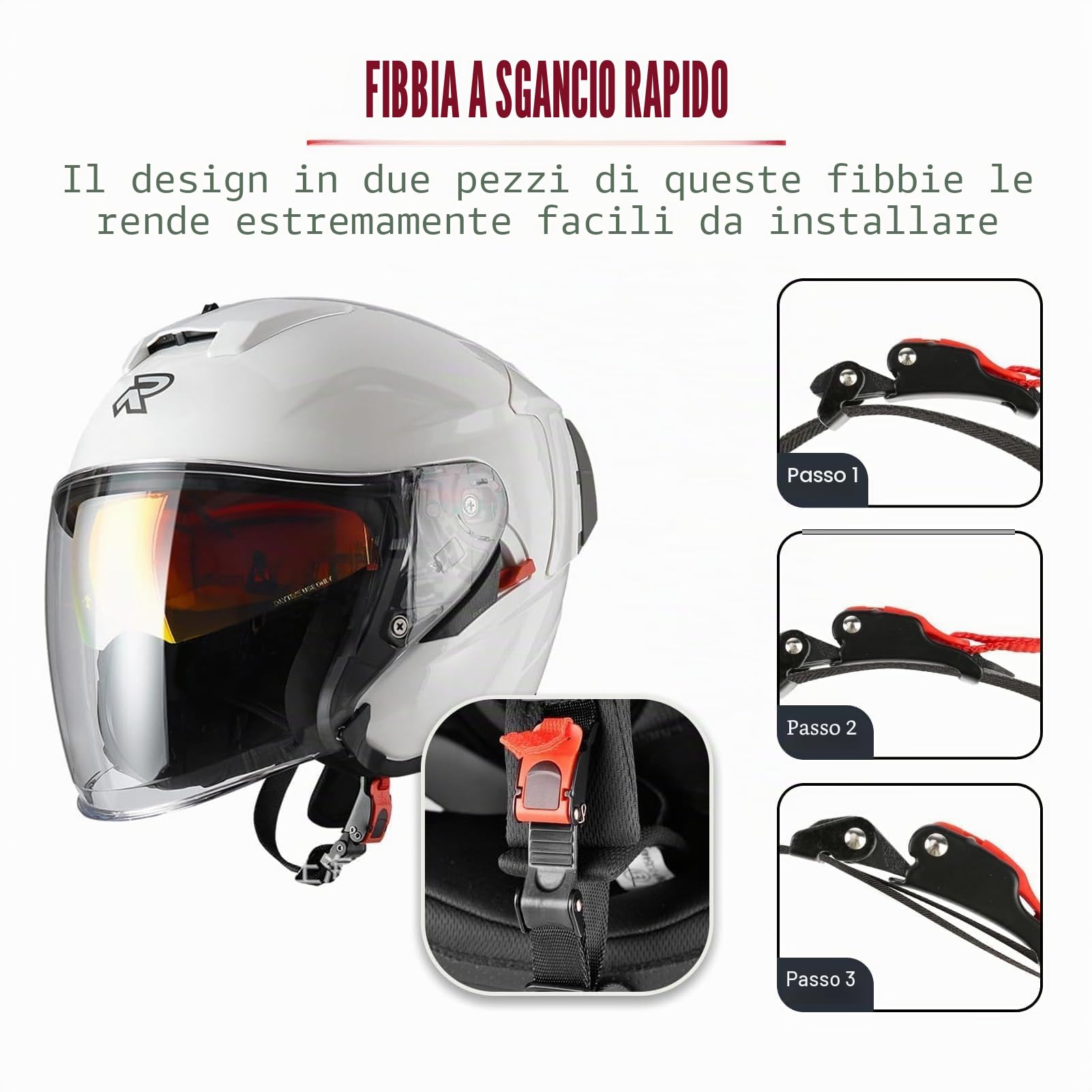 Fibbie a clip per casco, fibbie di rilascio rapido per motociclisti e ciclisti, clip da sottogola compatibili con tutti i caschi, installazione facile, sicurezza e stabilità