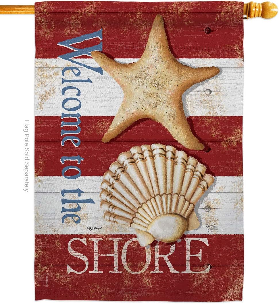 Breeze Decor H107058-BO Welcome to The Shore Coastal Nautical Impressions Decorative Vertical 28" x 40" Double Sided House Flag Printed in USA