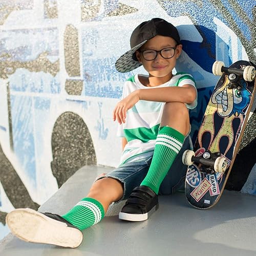 Miniatura 2 de juDanzy Calcetines de tubo a rayas altas para bebés, niños y niñas con agarres